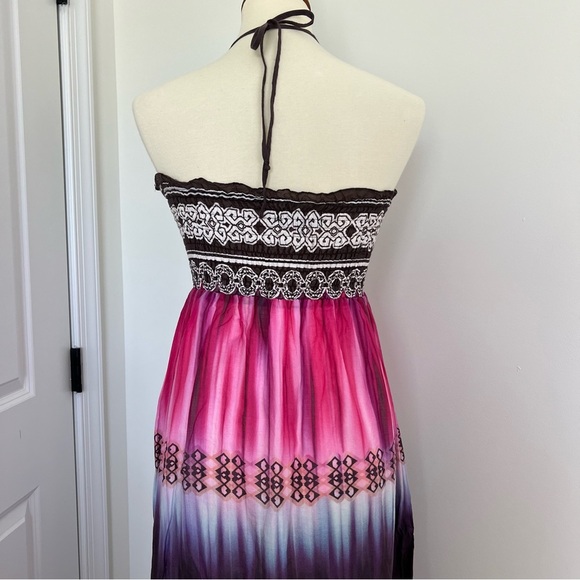 VTG Boston Proper Women’s Silk Cotton Maxi Dress Sz 8Tie Dye Beach Summer Halter - Picture 7 of 10